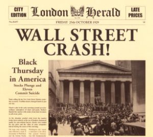 L'articolo annuncia il crollo della Borsa di New York con sede a Wall Street